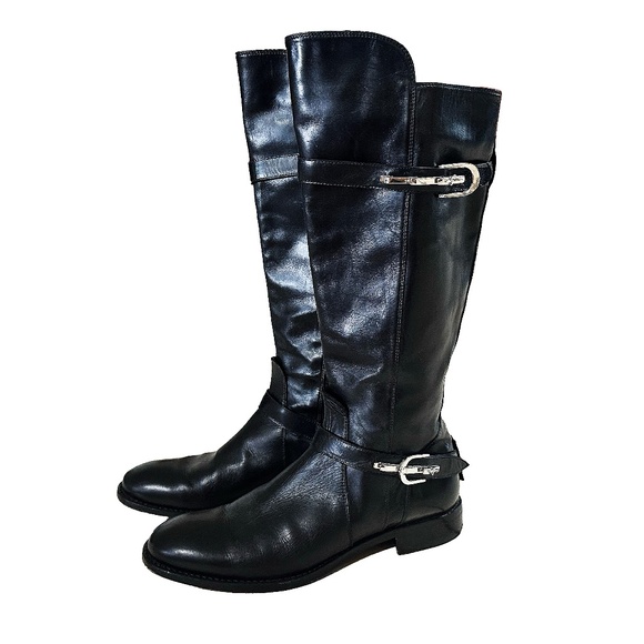 Cesare Paciotti Black Leather Riding Boots Red Sole Women’s Made in Italy. - Picture 1 of 11